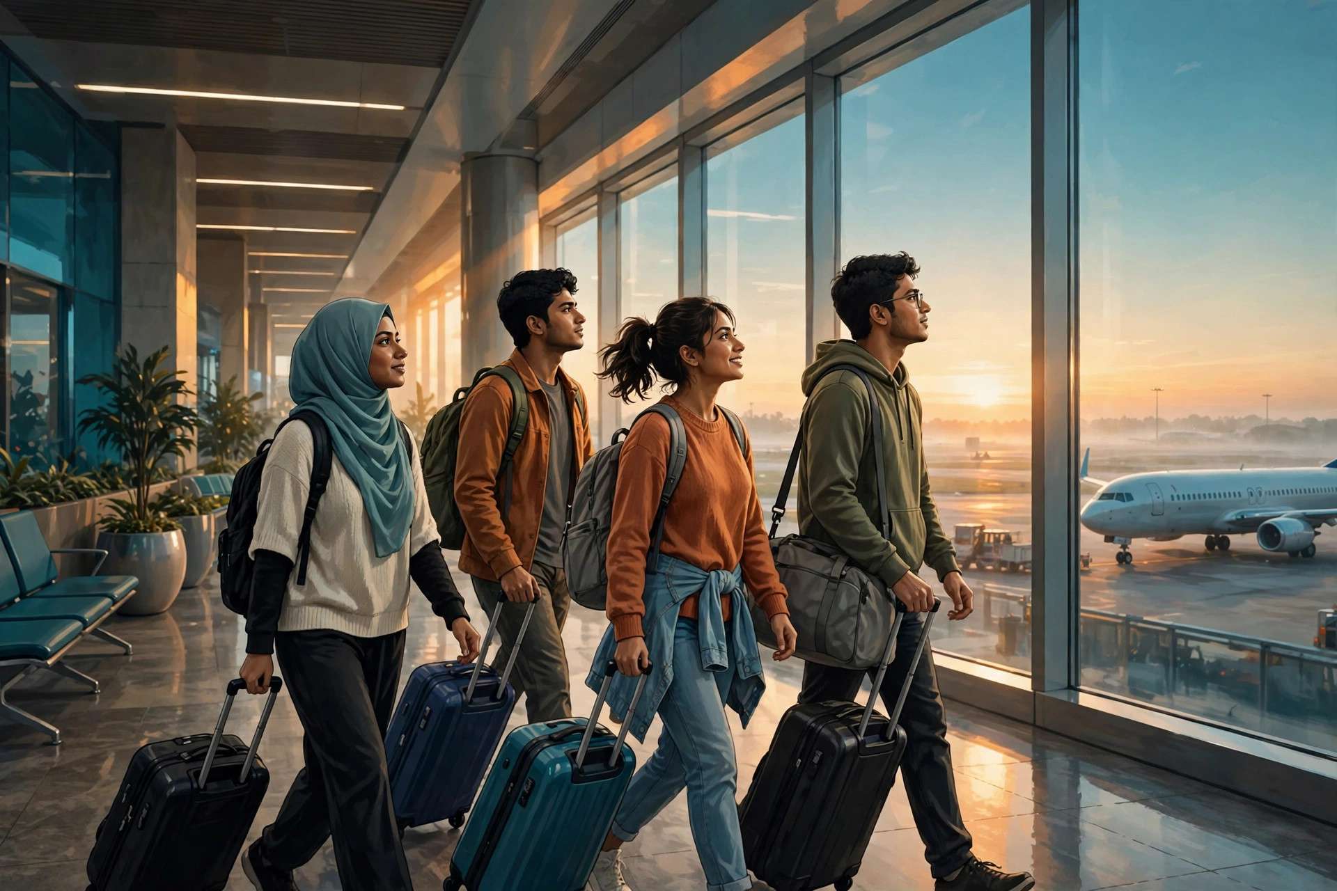 Bangladeshi students with suitcases at an airport — Bangladeshi students study abroad trends 2015–2025